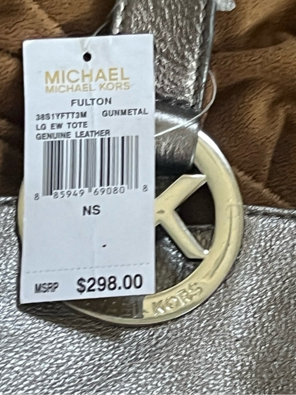 Michael Kors Fulton Large East/West Tote Leather Silver NWT